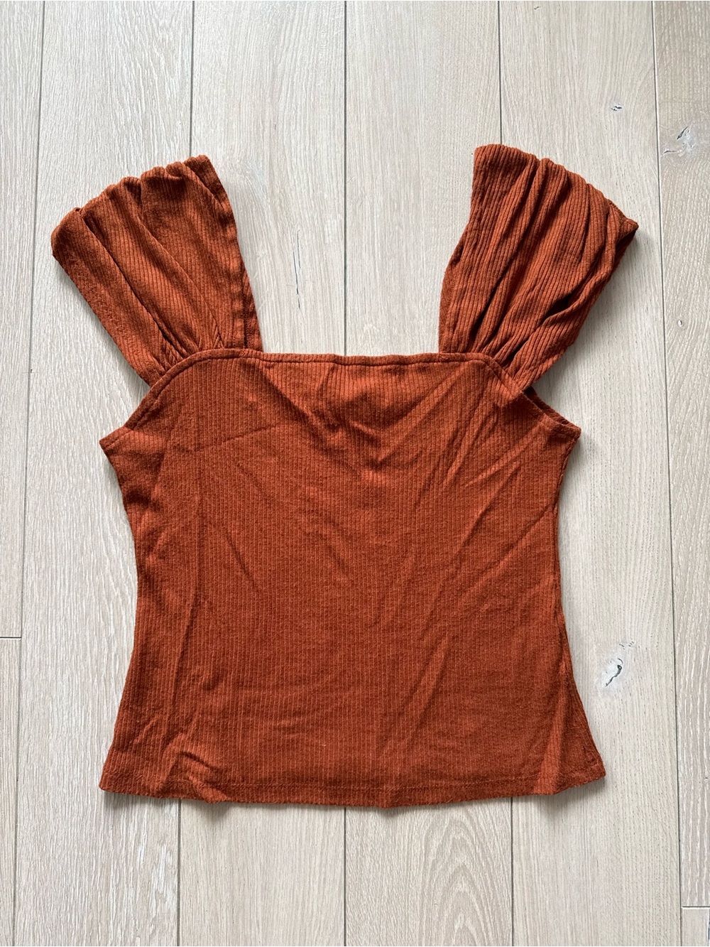 Anthropologie Cropped Ruffled Tank Top in Rust Orange Ribbed Women’s Size XS
